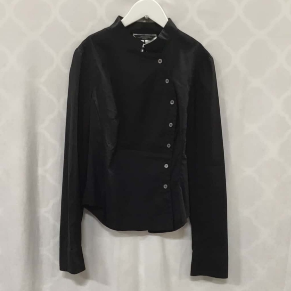 MaxMara Tops - MAX MARA WEEKEND Black Cotton Lycra Button High Collar Office Long Sleeve Shirt